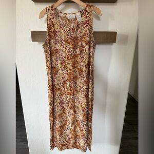 Kathie Lee|90’s Vintage sleeveless maxi dress in ditsy floral Tan neutral•••